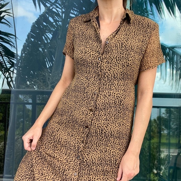 Robbie Bee Vintage Silk Cheetah Leopard Midi Dress 12P - Picture 1 of 9